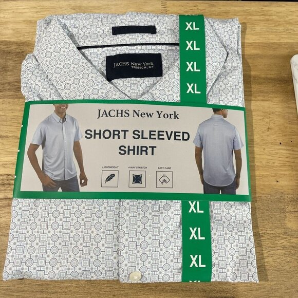 NEW Jachs New York Men's XL Short Sleeve Button-Up Shirt White Pattern - Picture 5 of 8